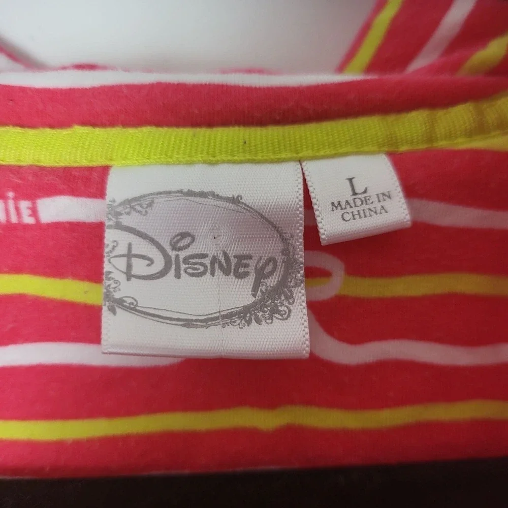 Disney Minnie Mouse Pajama Set L Womens Pink Yellow White Striped Button Front - Picture 8 of 13